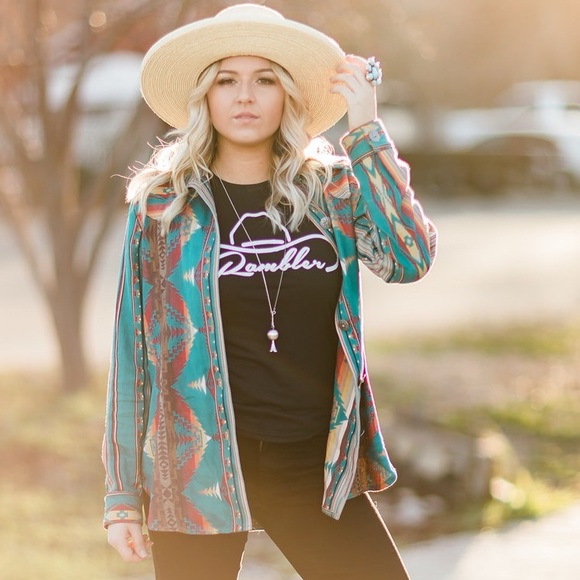 Silverado Turquoise Aztec Button Down - Picture 2 of 3